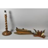 A Pair of Novelty Horn Bookends in the Form of Birds Together with a Novelty Table Lamp in the