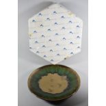 A Large Poole Pottery "Precious Green" Dish with Harrods Label, Priced at £119, 42cm Diameter with