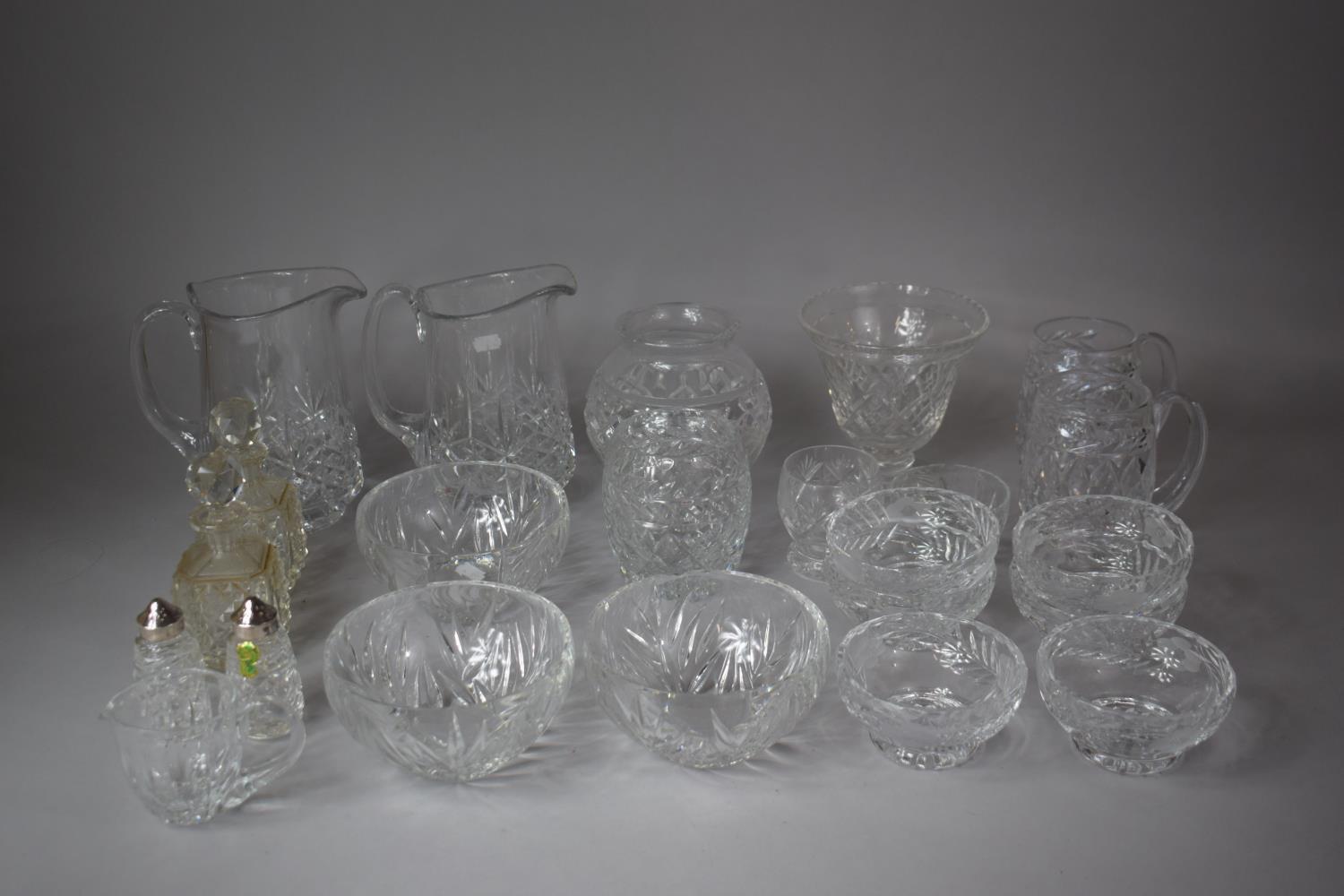 A Collection of Various Cut Glass to include Jugs, Bowl, Vases Etc