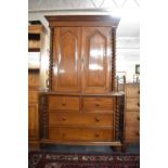 A Late 19th Century Walnut Housekeepers Cupboard with Panelled Doors to Shelved Top Section Having