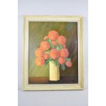 A Framed Oil on Board, Still Life, Chrysanthemums, 49cm high