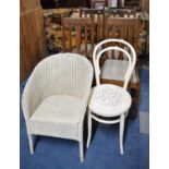 Four Oak Dining Chairs, Painted Bentwood Chair and Loom Armchair
