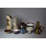 A Collection of Various Glazed and Unglazed Studio Pottery to include Sleeve Vase, Elongated