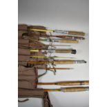 A Collection of Seven Various Split Cane Trout Rods, All with Canvas Bags