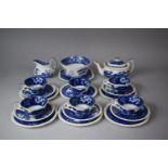 A Spode Blue and White Tower Design Pattern Bachelor's Tea Set to comprise Teapot, Cups, Saucers,