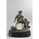 A Late 19th Century French Figural Bronze Effect Spelter Mantel Clock, Wooden Plinth Base, 34cm High