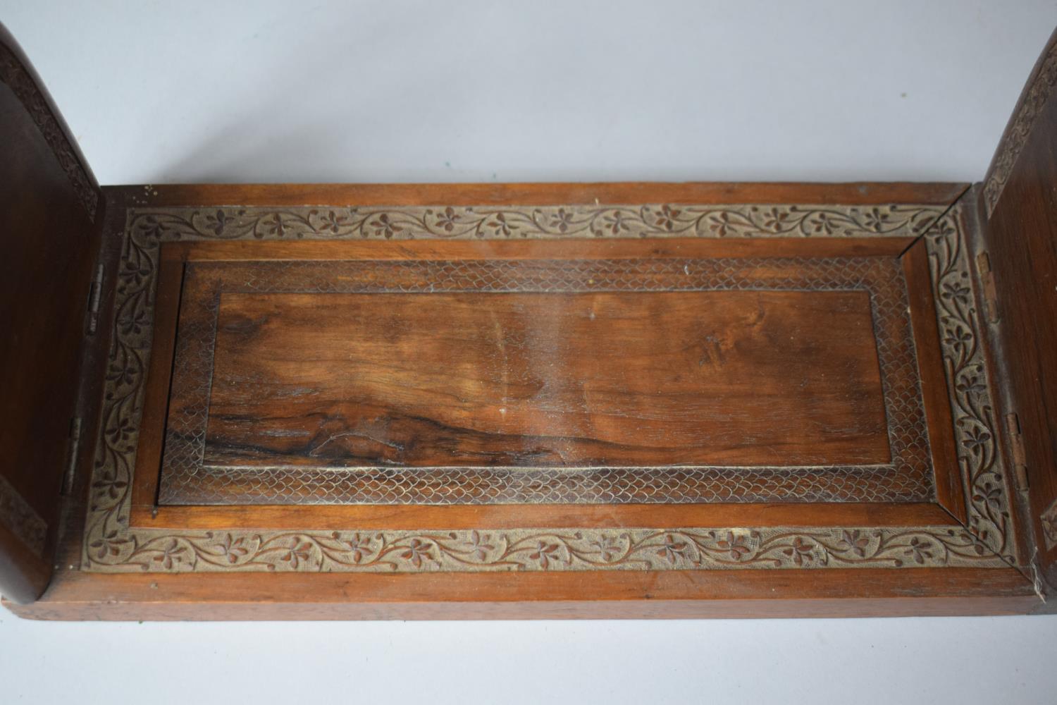A Nicely Carved Indian Hardwood Book Slide, 33cm Long When Closed - Image 3 of 3