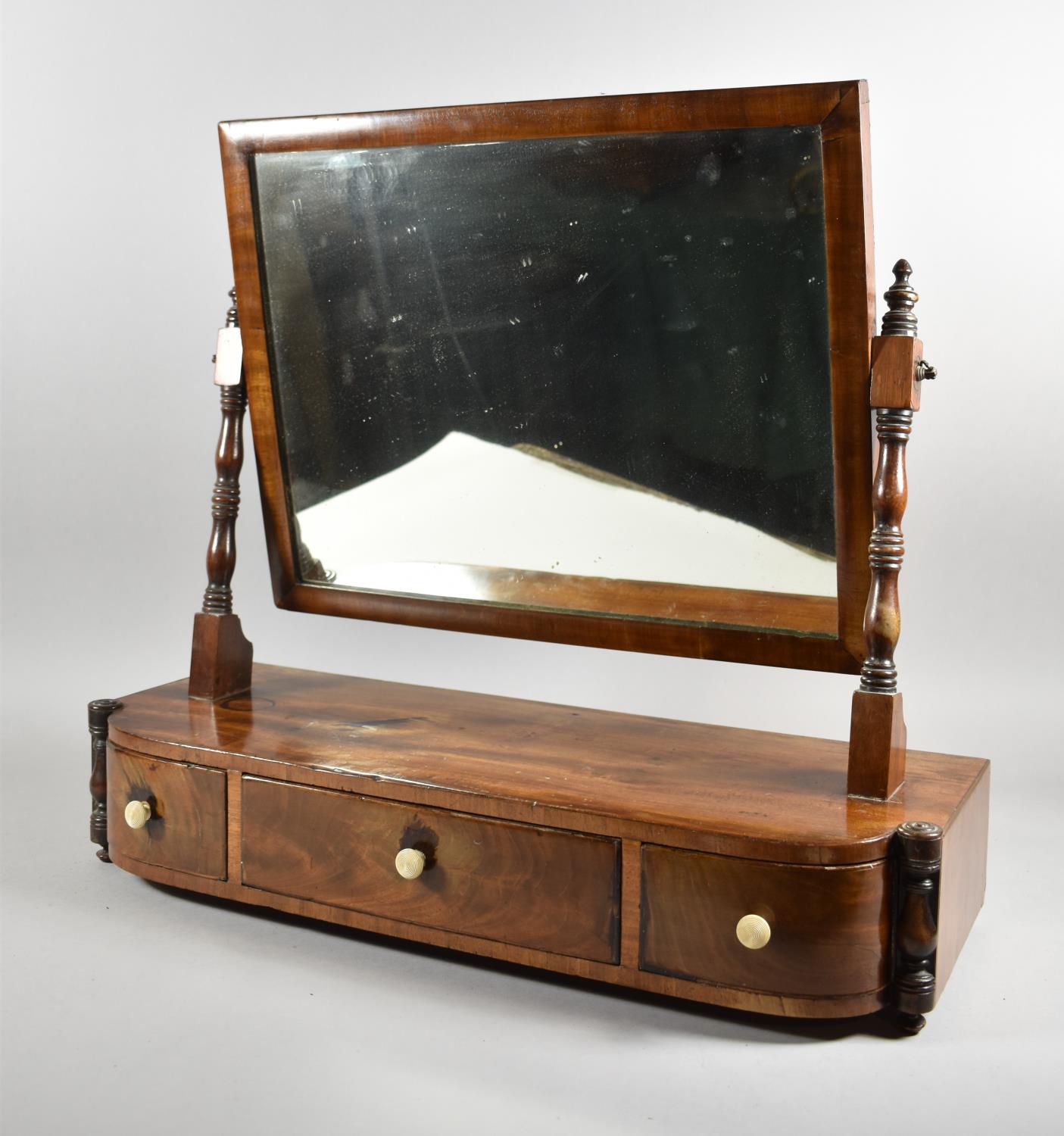 A Mid 19th Century Mahogany Dressing Table Mirror with Rectangular Glass, Plinth Base Having Three