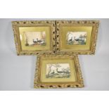 A Set of Three 19th Century Pierced Gilt Framed Paintings on Silks Depicting Peacocks and Wading