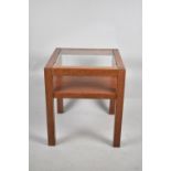 A Modern Oak Glazed Topped Occasional Table with Stretcher Shelf, 48cm Square