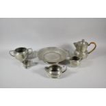 An Art Deco Circular Pewter Two Handled Footed Tray Together with a Hand Hammered Old English Pewter