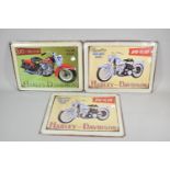 A Set of Three Printed Reproduction Harley Davidson Advertising Signs, Each 37cm wide