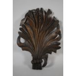A Victorian Welsh Carved Wooden Harvest Plate in the Form of Ears of Wheat, Some Losses to Tips,