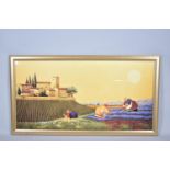 A Large French Print Depicting Ladies Picking Lavender and Flowers in Field, 90cm wide