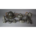 A Collection of Various Pewter Items to include Warmer, Teapots, Coffee Pots, Sugar Bowls Etc (