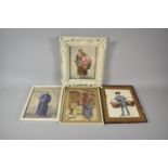 A Collection of Four Framed Continental Watercolours Depicting Flower Sellers, Water Carrier and