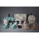 A Large Collection of Various Poole Pottery to include Teapot, Coffee Pot, Saucers, Side Plates,