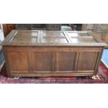 A Very Large Four Panel Oak Coffer Chest with Hinged Lid, on Casters, 172cm Wide