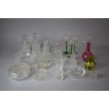 A Collection of Various Glassware to include Decanters, Jugs, Hock Glasses, Cranberry Glass Scent