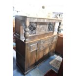 A 20th Century Oak Court Cupboard, Base with Two Centre Drawers Over Cupboard and Flanked by Two