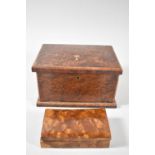 A Burr Wood Cantilevered Five Section Box with Pulled Down Front Together with a Smaller Box, Larger