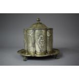 A Late 19th Century Silver Plated Biscuit Barrel of Lobed Form on Circular Tray with Four Claw and