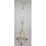 A Late Victorian Painted Brass and Wrought Iron Tripod Oil Lamp Holder Now with Electric Bulb