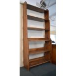 A Large Stained Pine Galleried Six Shelf Open Waterfall Bookcase, 93cm wide
