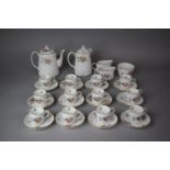 A Mintons Marlo Pattern Coffee Set comprising Coffee Pot, Hot Water Jug, Two Milks, Sugar Bowl,