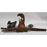 Four African Far Eastern Carved Studies of Birds, Crocodile and Turtle, Crocodile 56cm long