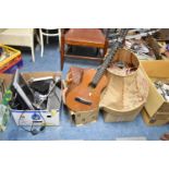 A Sharp LCD Colour TV, Child's Guitar, Picnic Set, Vintage Lamp Shades, Electric Radio etc