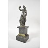 A French Patinated Bronze Figure of Victory on Slate and Marble Base, Total Height 31cm high