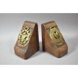 A Pair of Carved Wooden Bookends in the Form of Books and Carved Horseshoe Decoration with Horse