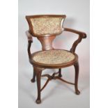 An Edwardian Circular Seated Inlaid Mahogany Smokers Bow Arm Chair with Tapestry Upholstered Seat