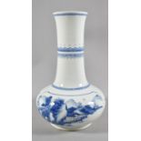 A Large and Heavy Blue and White Chinese Vase Decorated with Cranes, Pagodas and Figures on Path,