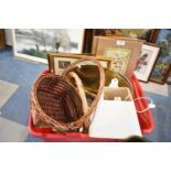 Two Wicker Baskets, Two Table Lamps, Pictures and Pints, Pewter Plaque, Benares Tray etc