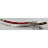 A 20th Century Sikh Curved Blade Sword with Velvet Mounted Scabbard