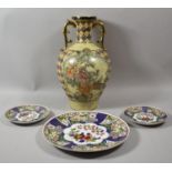 A Large Oriental Two Handled Vase and Three Japanese Plates