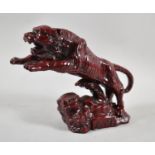 A Resin Study of a Leaping Tiger, 26cm Long