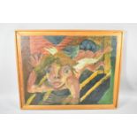 A Framed Oil on Board, Flying Woman, 52cm wide