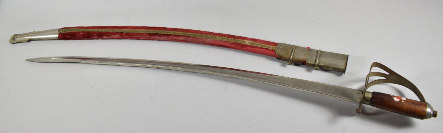 A 20th Century Sikh Curved Blade Sword with Velvet Mounted Scabbard - Image 3 of 4