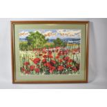 A Framed Tapestry Depicting Poppies in Cornfield, 46cm wide