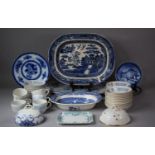 A Collection of Various Blue and White to Include Large Willow Pattern Meat Plate, Floral Pattern