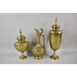 A Collection of Indian Brass Temple Vases and Jugs Decorated with Hindu Gods, The Tallest 35.5cm
