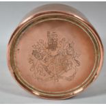 A Circular Copper Pot with Green Baize Lining The Lid Engraved with Royal Coat of Arms, 13cm