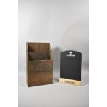 A Modern Wooden Two Division Menu Holder and Adderstones Bar Standing Blackboard, 39.5cm high