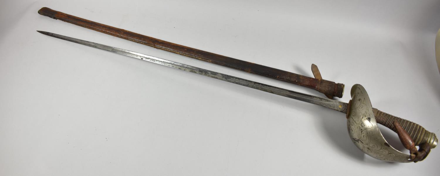 A 1912 Pattern Officers Sword by Henry Wilkinson, Pall Mall, No.6022 in Leather Scabbard - Image 4 of 6