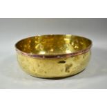 A 19th Century Brass Bowl with Riveted Copper Rim, 34cm Diameter