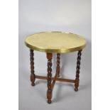 A Circular Brass Benares Tray Table on Barley Twist Support, 59cm Diameter