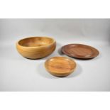 Three Treen Fruit Bowls, 32cm, 31 and 18cm Diameter, Largest Signed by Danny